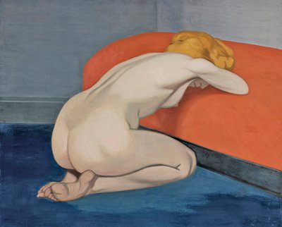 "Femme nue agenouillée devant un canapé rouge" - Felix Edouard Vallotton