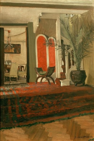 Intérieur, salon avec escalier et salle à manger dans le fond - Felix Edouard Vallotton