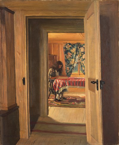 Intérieur avec une jeune fille écrivant, 1905 - Felix Edouard Vallotton