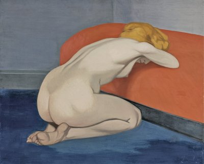 Femme nue agenouillée devant un canapé rouge, 1915 - Felix Edouard Vallotton