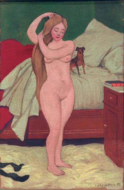 Nu féminin se peignant, intérieur - Felix Edouard Vallotton