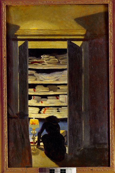 Femme cherchant dans un placard - Felix Edouard Vallotton