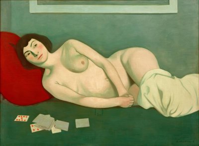 Femme nue couchée aux cartes bleues - Felix Edouard Vallotton