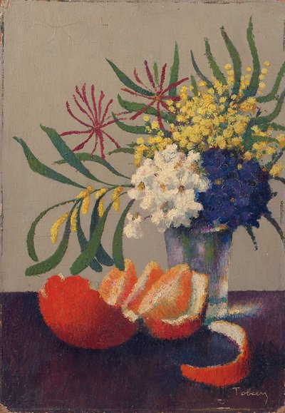Nature morte avec fleurs et une orange - Felix Elie Tobeen