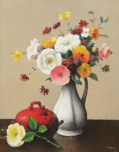 Vase blanc et boîte rouge - Felix Elie Tobeen