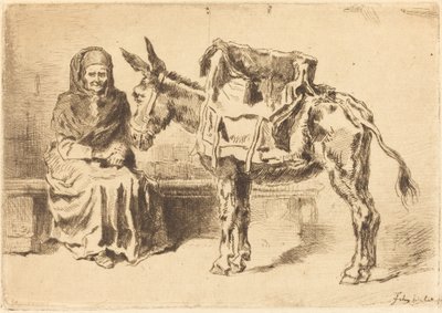 Cacoletière assise (Femme assise et âne) - Felix Hilaire Buhot