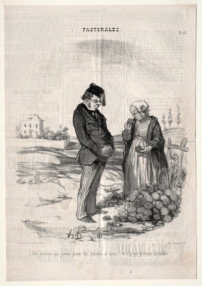 Pastorales, planche 33 : Ils disent néanmoins que si je plante des pommes de terre, je récolterai des truffes - Felix Hilaire Buhot
