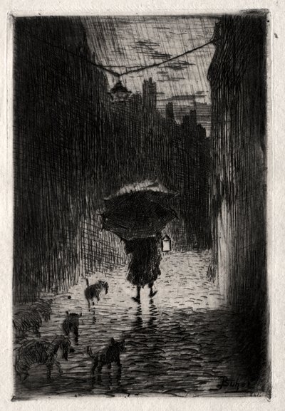 Pluie et parapluie - Felix Hilaire Buhot