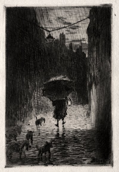 Pluie et Parapluie, vers 1875 - Felix Hilaire Buhot