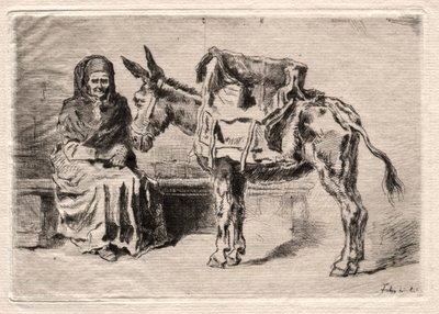 Femme assise avec une mule - Felix Hilaire Buhot