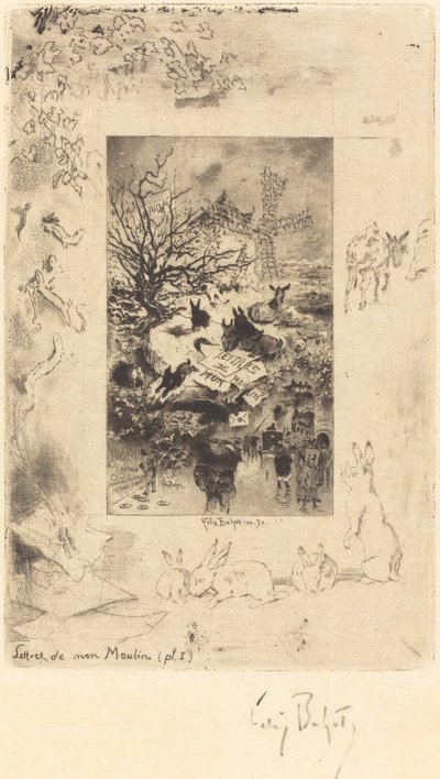 Page de titre pour Lettres de Mon Moulin, vers 1885 - Felix Hilaire Buhot