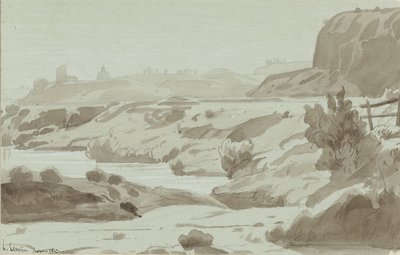 Vue de la campagne romaine avec une rivière au premier plan - Felix Hippolyte Lanoue