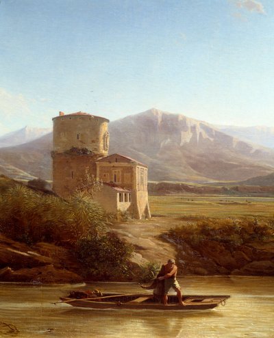 Un pêcheur sur les rives du Tibre en Italie (détail) - Felix Thomas