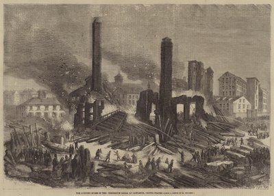Les ruines en flammes des Pemberton Mills, à Lawrence, États-Unis - Felix Thorigny
