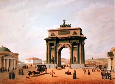 Arc de triomphe sur la place Tverskaya à Moscou, imprimée par Lemercier, Paris, 1840s - Felix after Benoist