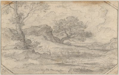 Paysage idéal avec deux arbres et massif rocheux - Ferdinand (Johann Heinrich Ferdinand) von Olivier