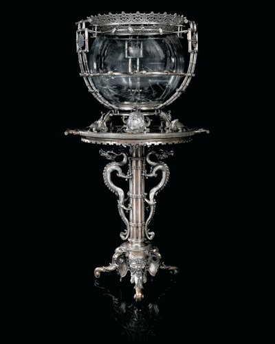Aquarium et piédestal en bronze argenté 