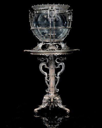 Aquarium et piédestal en bronze argenté 