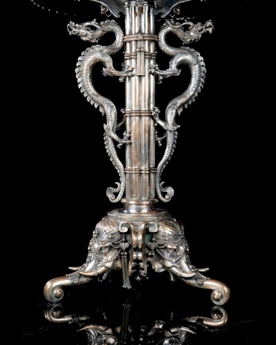 Aquarium et piédestal en bronze argenté 