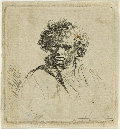 Homme aux cheveux bouclés avec une bouche tordue - Ferdinand Bol