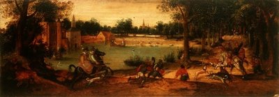 La Chasse au sanglier: Une des deux paysages - Ferdinand Bol
