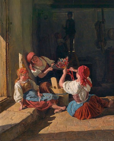 Enfants décorant un chapeau de conscrit, 1854 - Ferdinand Georg Waldmuller