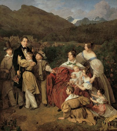 Le notaire Dr. Josef August Eltz avec sa femme Caroline, née Schaumburg, et leurs huit enfants à Ischl - Ferdinand Georg Waldmuller