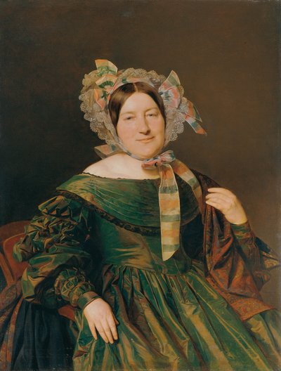 Femme en robe verte changeant au saumon - Ferdinand Georg Waldmuller