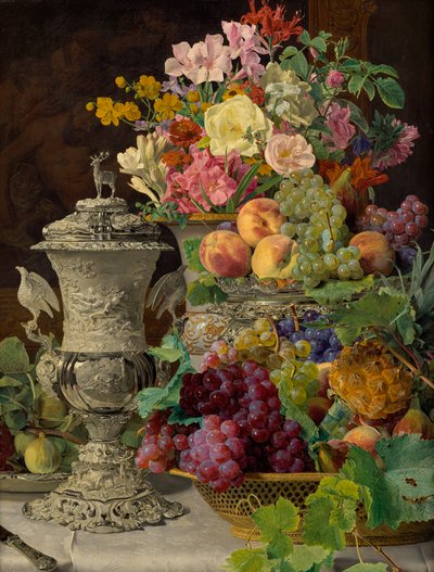Nature morte avec fruits, fleurs et coupe en argent - Ferdinand Georg Waldmuller