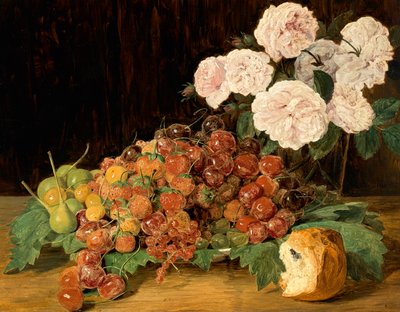 Nature morte avec roses, fraises et pain - Ferdinand Georg Waldmuller