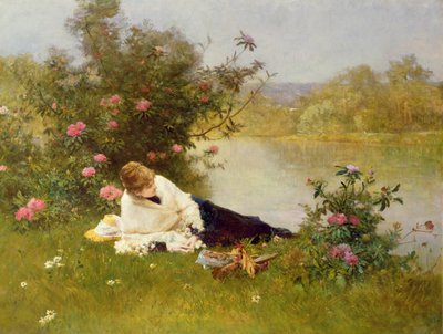 Femme sur une berge - Ferdinand Heilbuth