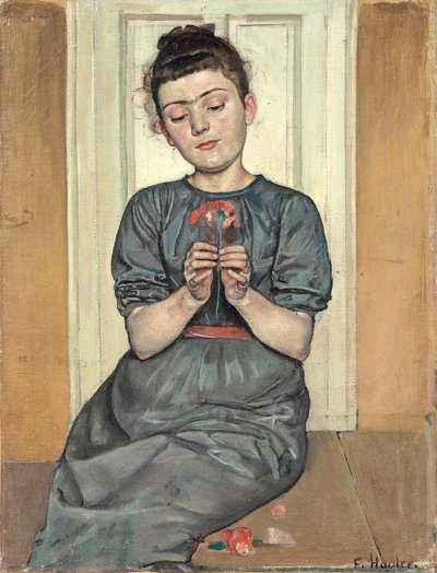 Fille arrangeant des fleurs Fille avec œillet, vers 1886 - Ferdinand Hodler