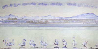 Neuf cygnes devant un paysage montagneux - Ferdinand Hodler