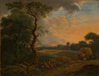 Paysage du soir avec chariot de foin - Ferdinand Kobell