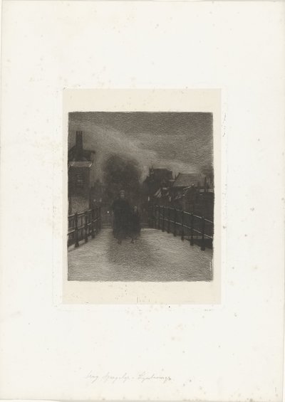 Vieille femme avec enfant sur un pont - Ferdinand Oldewelt (signed by artist)