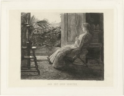 Jeune femme brodant près de la fenêtre ouverte - Ferdinand Oldewelt