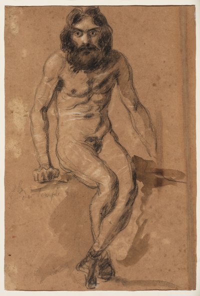 Chevaux courant (recto); Homme barbu nu, assis (verso), c.1800-1899 - Ferdinand Victor Eugene (after) Delacroix