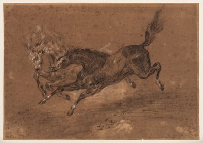 Chevaux courant (recto); Homme barbu nu, assis (verso), c.1800-1899 - Ferdinand Victor Eugene (follower of) Delacroix