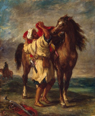 Arabe sellant son cheval - Ferdinand Victor Eugene Delacroix