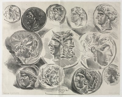 Feuille de douze médailles antiques - Ferdinand Victor Eugene Delacroix