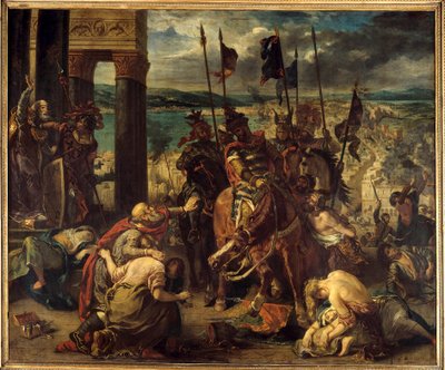 Quatrième croisade : La prise de Constantinople par les Croisés le 12/04/1204 Entrée dans la ville de Baudouin IX de Flandre (ou Baudouin VI de Hainaut) connu sous le nom de Baudouin Ier de Constantinople (1171-1206), commandant des Croisades et Doge Henri - Ferdinand Victor Eugene Delacroix