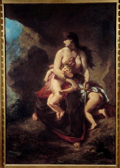 Furieuse Médée Médée tue ses deux enfants dans une grotte - Ferdinand Victor Eugene Delacroix