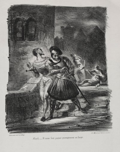 Illustrations pour Faust : Méphistophélès et Faust fuient après le duel, 1828 - Ferdinand Victor Eugene Delacroix