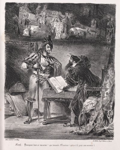 Illustrations pour Faust : Méphistophélès rend visite à Faust, 1828 - Ferdinand Victor Eugene Delacroix