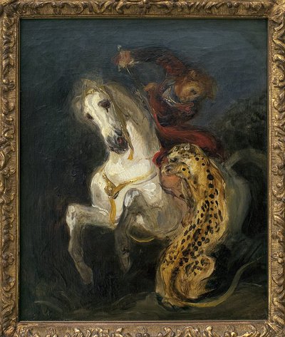 Jaguar attaquant un cavalier. - Ferdinand Victor Eugene Delacroix