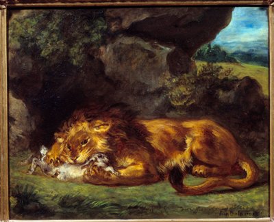 Lion battant un lapin - Ferdinand Victor Eugene Delacroix