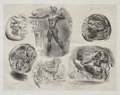 Feuille avec six médailles antiques, 1825 - Ferdinand Victor Eugene Delacroix