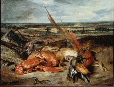 Nature morte avec homard et trophées de chasse et de pêche - Ferdinand Victor Eugene Delacroix