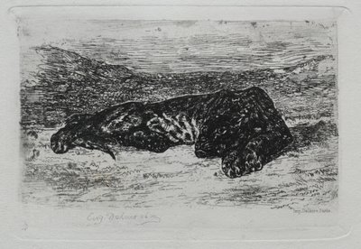 Tigre couché dans le désert - Ferdinand Victor Eugene Delacroix