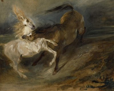 Deux chevaux se battant dans un paysage orageux, vers 1828 - Ferdinand Victor Eugene Delacroix
